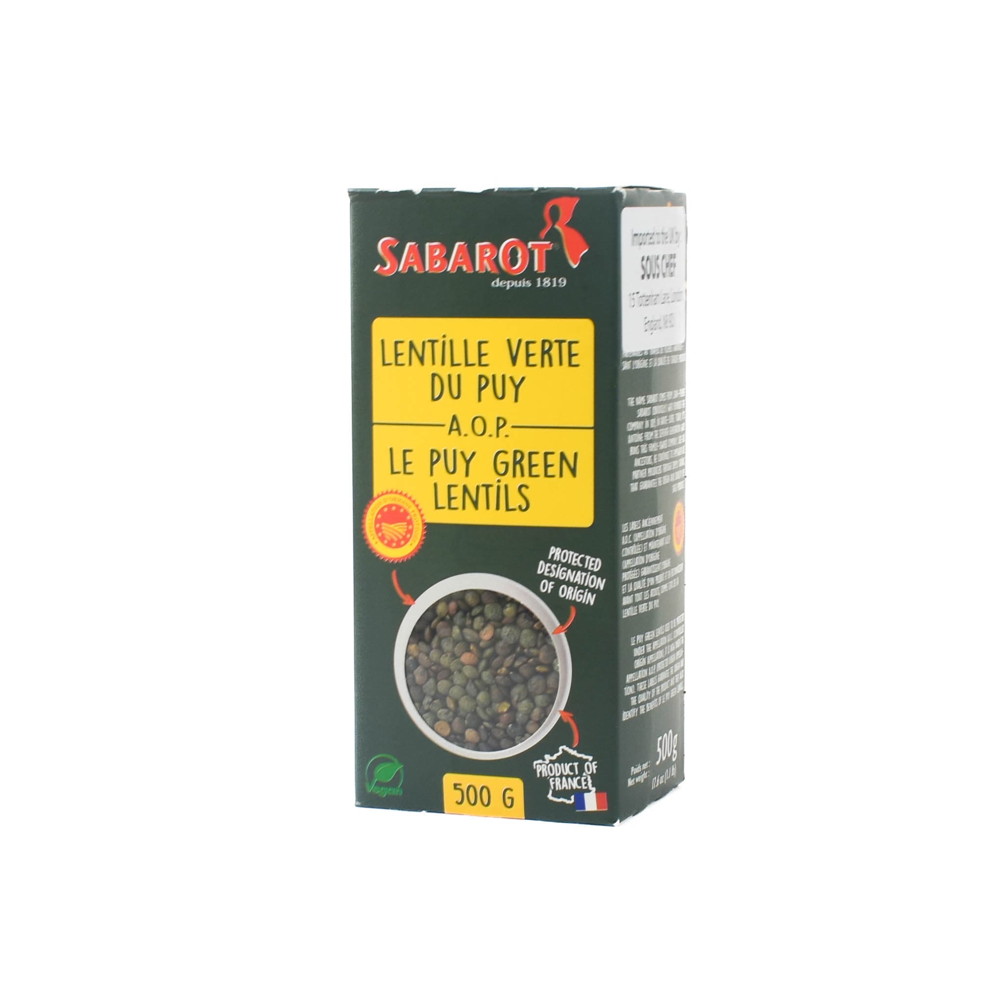 Sabarot AOP Green Puy Lentils, 500g