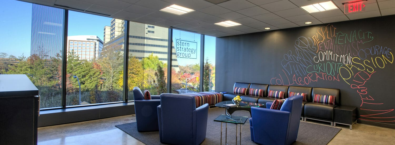 Stern Strategy Group organization lobby with windows overlooking outside